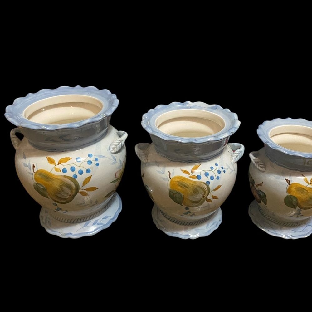 Capriware Light Blue Hand-Painted Fruit Ceramic Jar/Canister 8” Without Lidmk